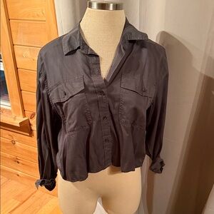 Dark Gray crop Button-Up Shirt